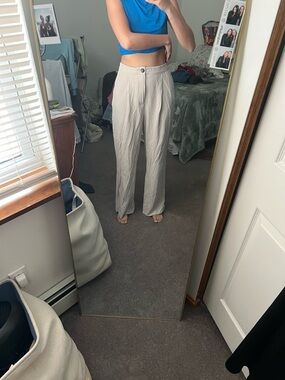 Zara Light Beige High-Rise Wide-Leg Trousers